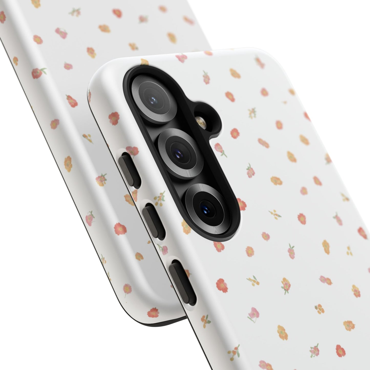 Floral Confetti Tough Phone Case — Minimal White with Tiny Rose Petals