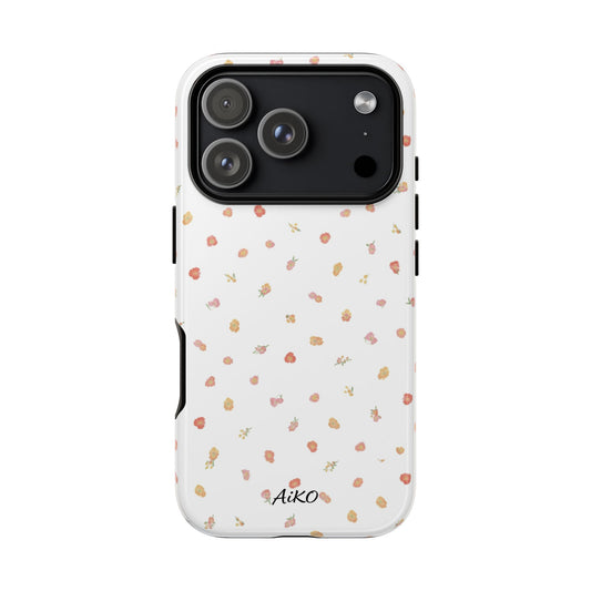 Floral Confetti Tough Phone Case — Minimal White with Tiny Rose Petals