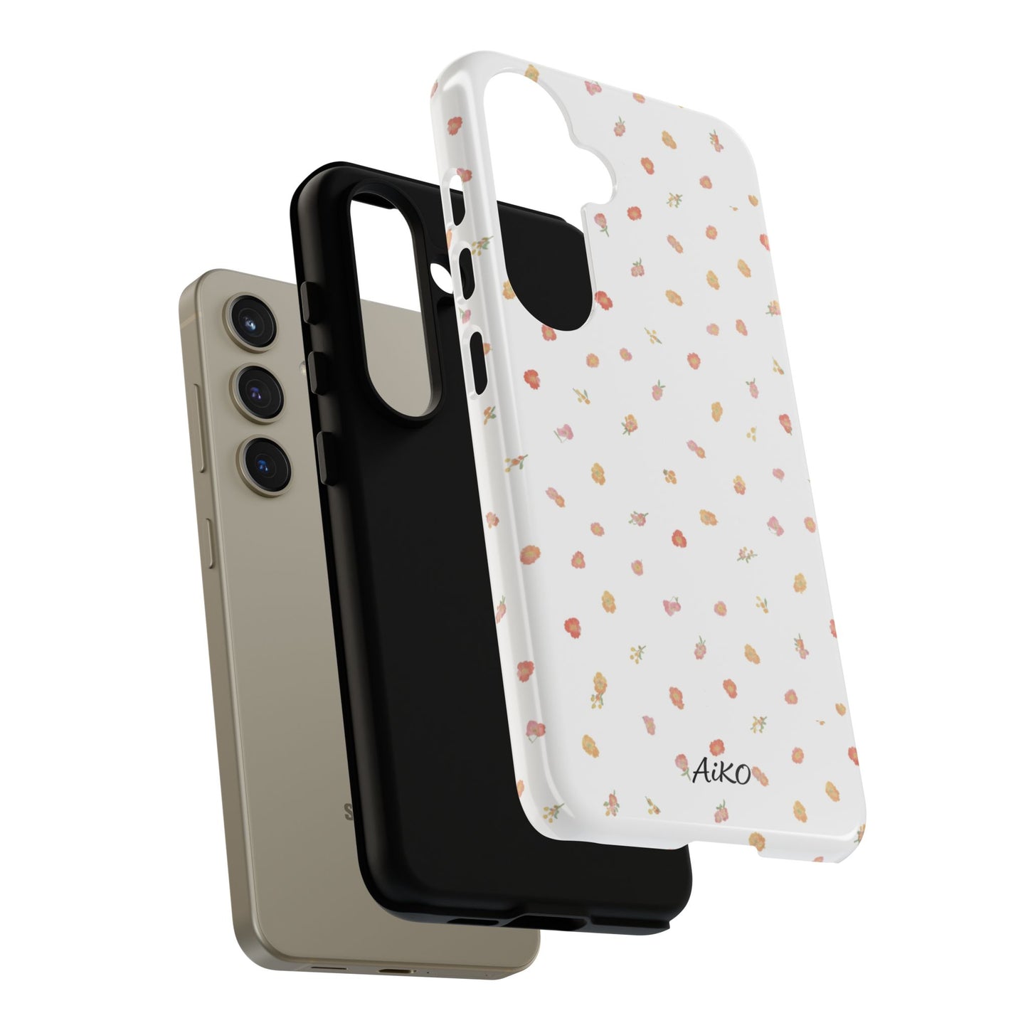 Floral Confetti Tough Phone Case — Minimal White with Tiny Rose Petals