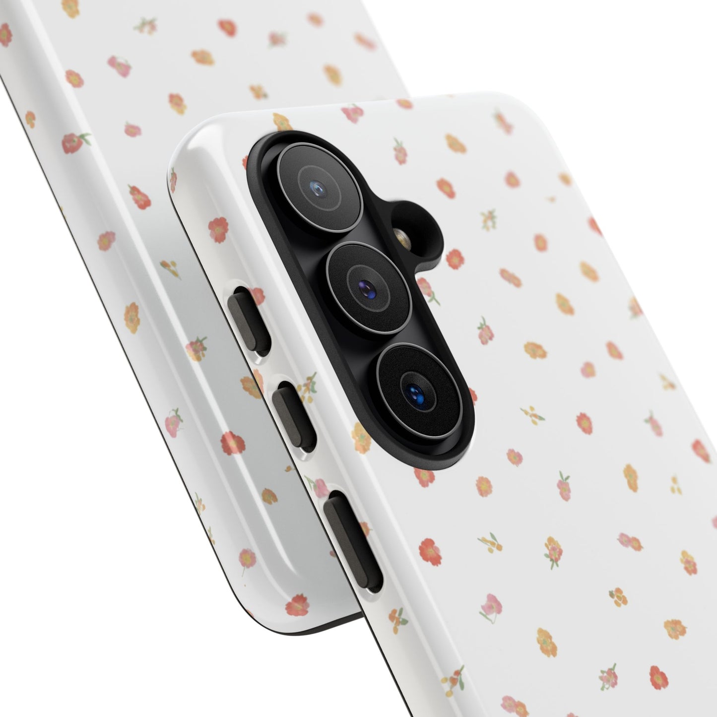 Floral Confetti Tough Phone Case — Minimal White with Tiny Rose Petals