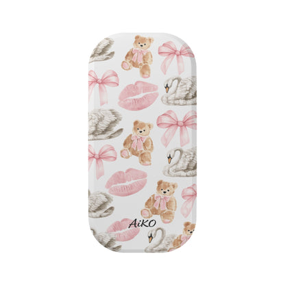 Phone Stand — Cute Teddy, Swans & Pink Bows Pattern