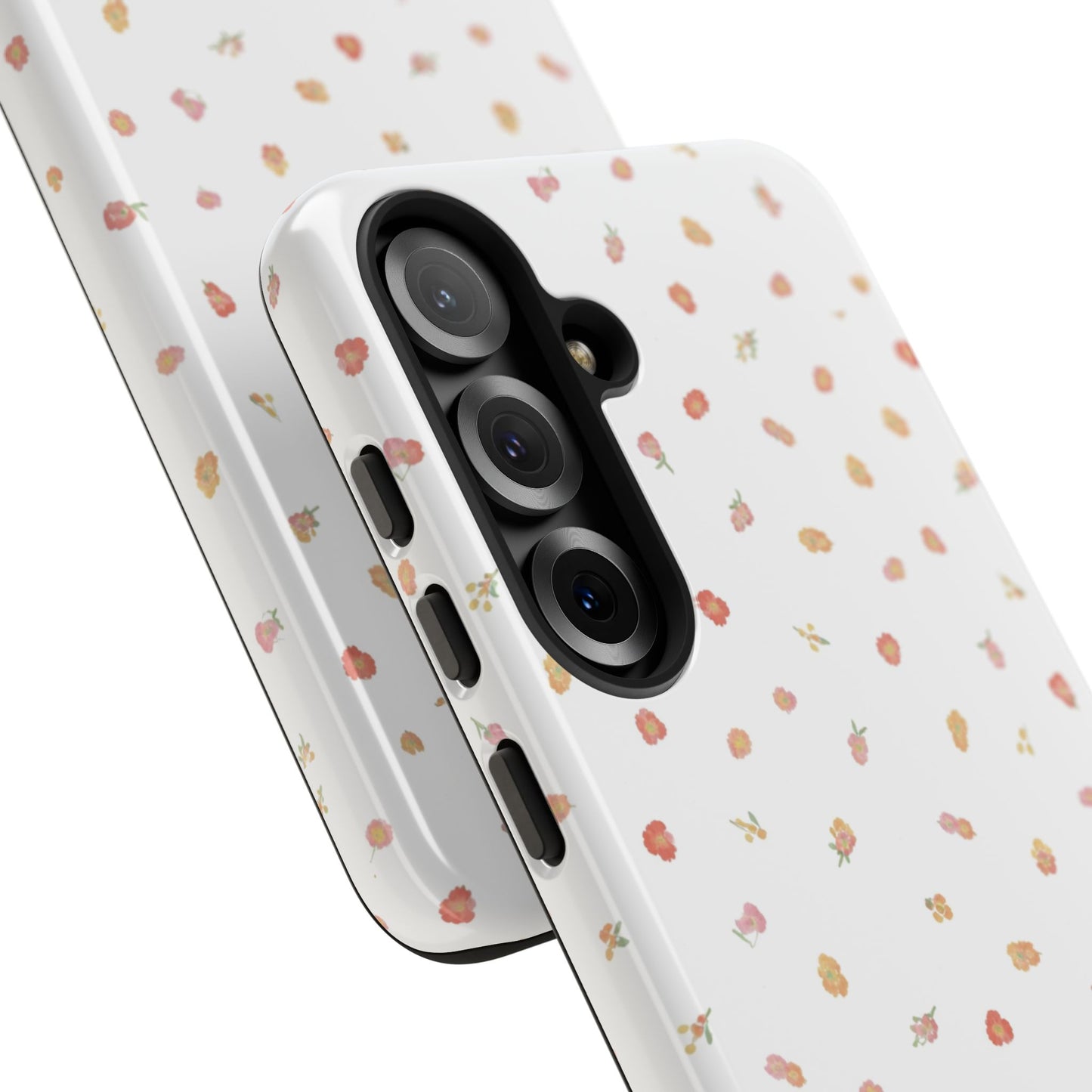 Floral Confetti Tough Phone Case — Minimal White with Tiny Rose Petals