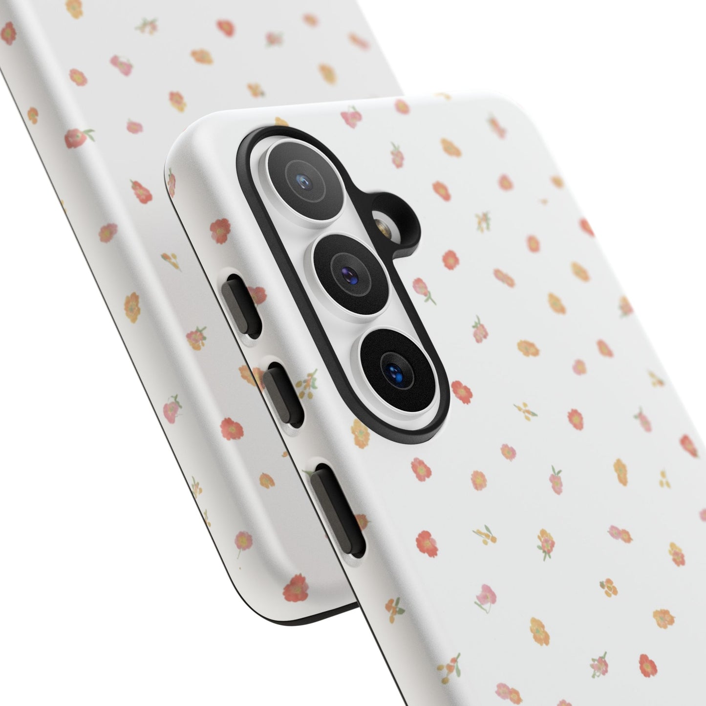 Floral Confetti Tough Phone Case — Minimal White with Tiny Rose Petals