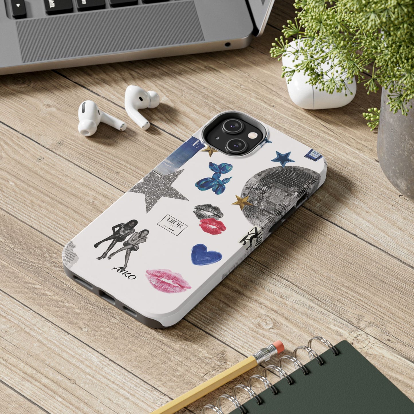Glam Collage — Tough Protective Phone Case (disco ball, lips, stars)