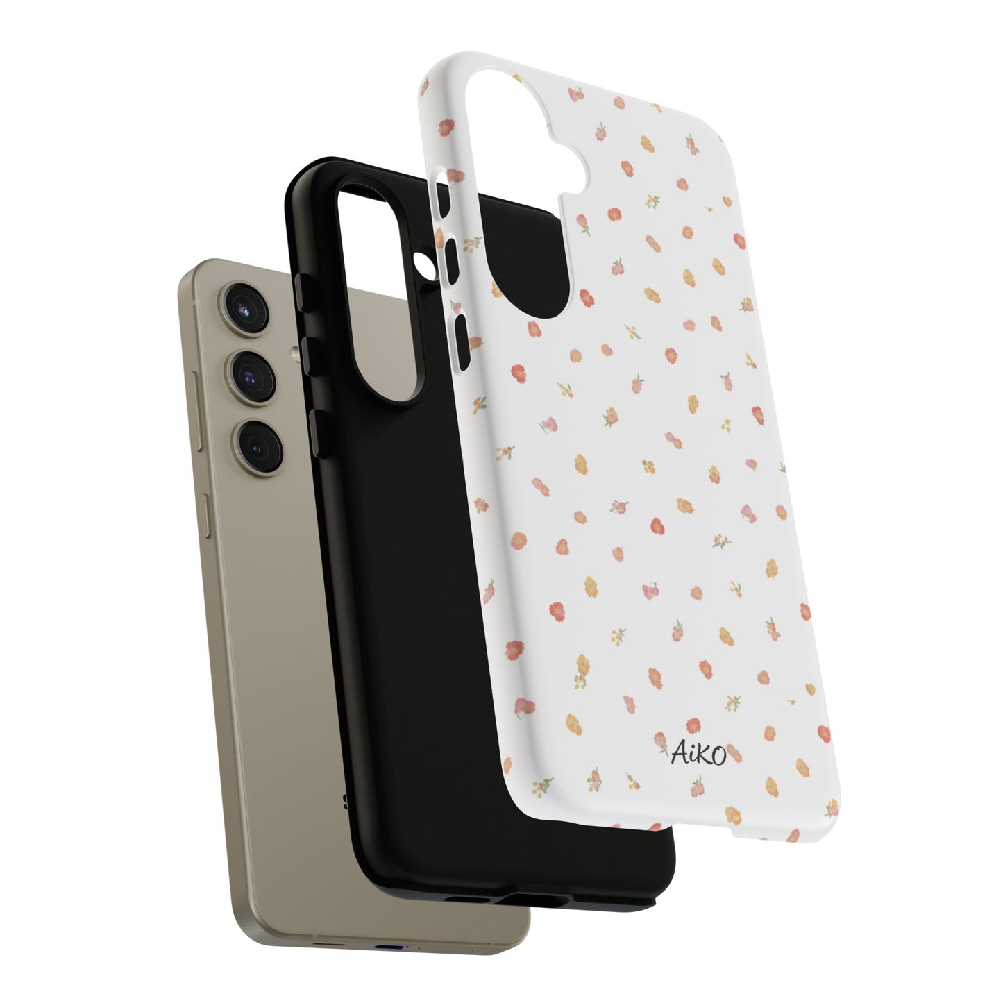 Floral Confetti Tough Phone Case — Minimal White with Tiny Rose Petals