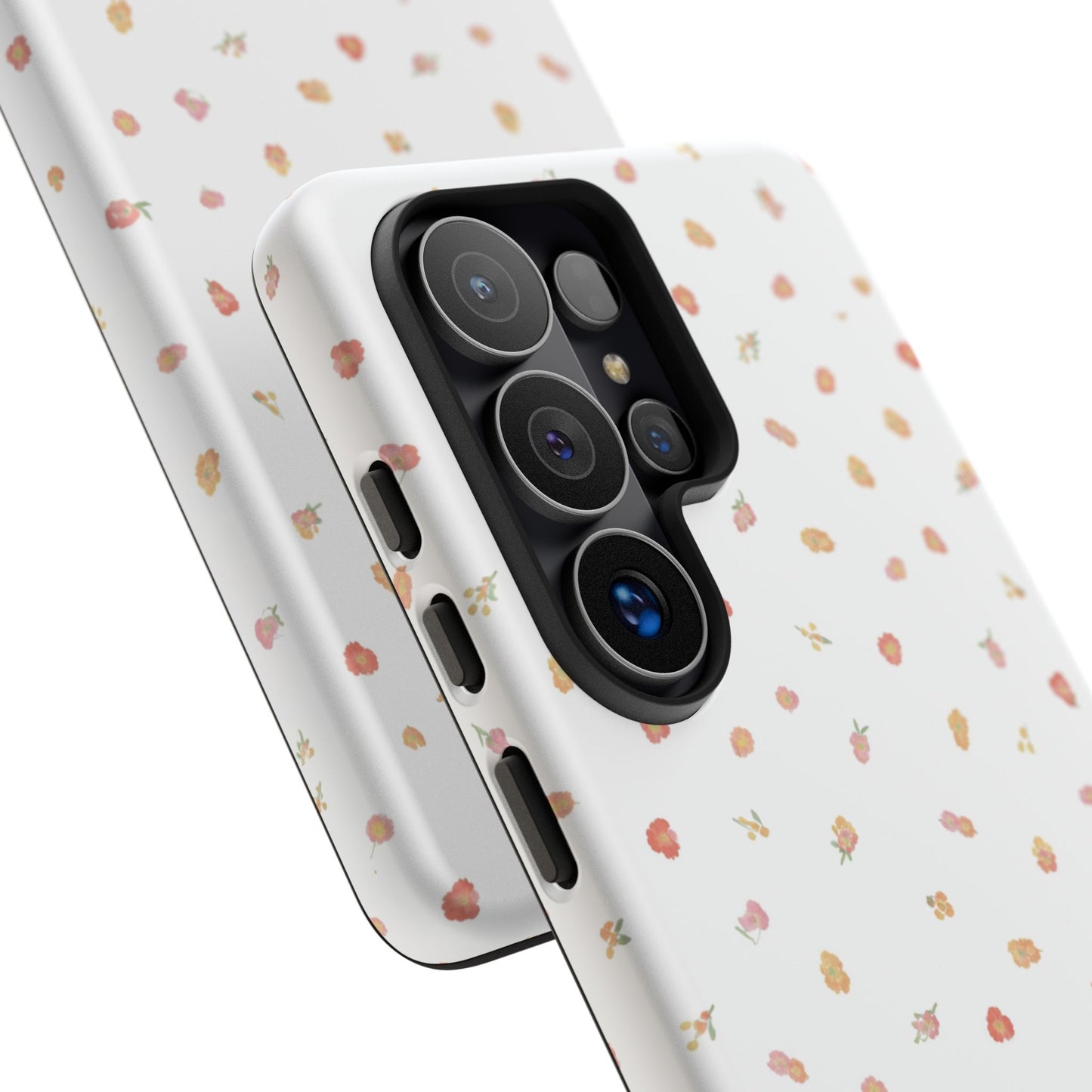 Floral Confetti Tough Phone Case — Minimal White with Tiny Rose Petals