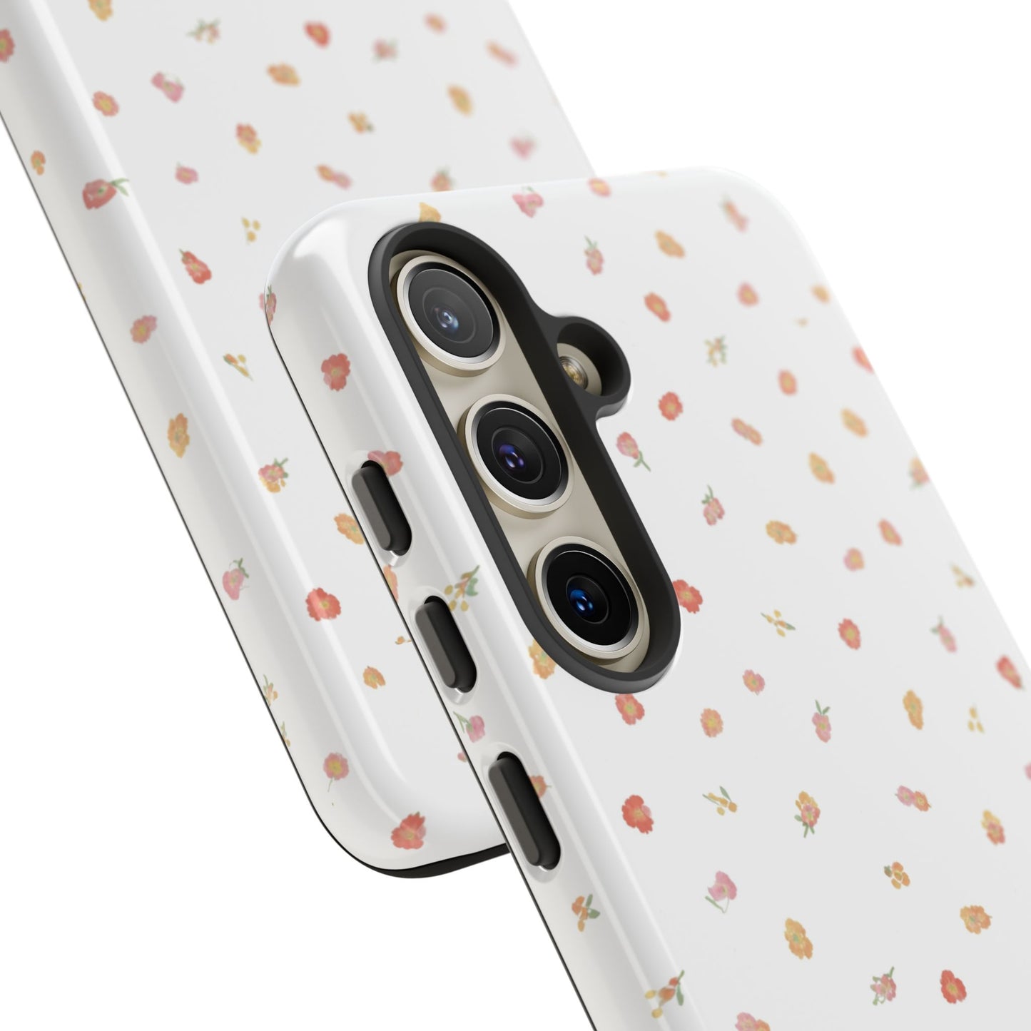 Floral Confetti Tough Phone Case — Minimal White with Tiny Rose Petals