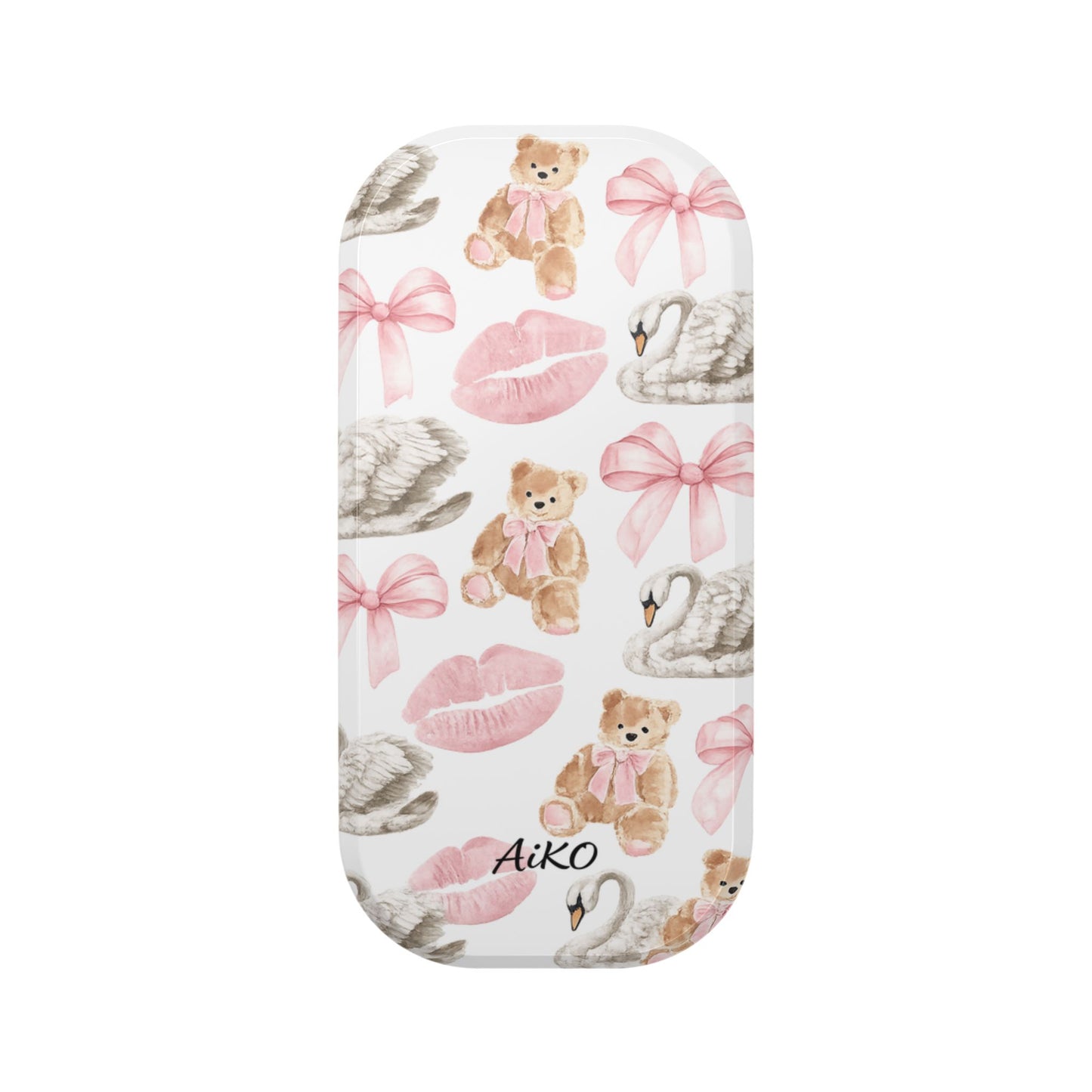 Phone Stand — Cute Teddy, Swans & Pink Bows Pattern