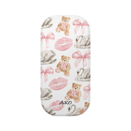 Phone Stand — Cute Teddy, Swans & Pink Bows Pattern