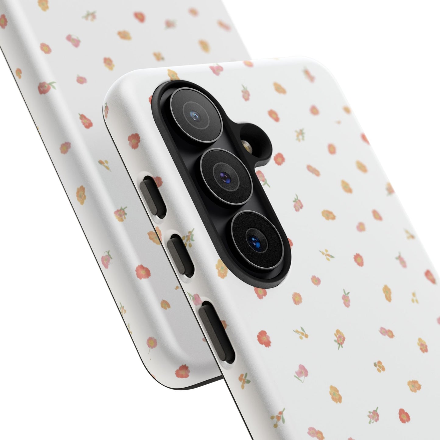 Floral Confetti Tough Phone Case — Minimal White with Tiny Rose Petals