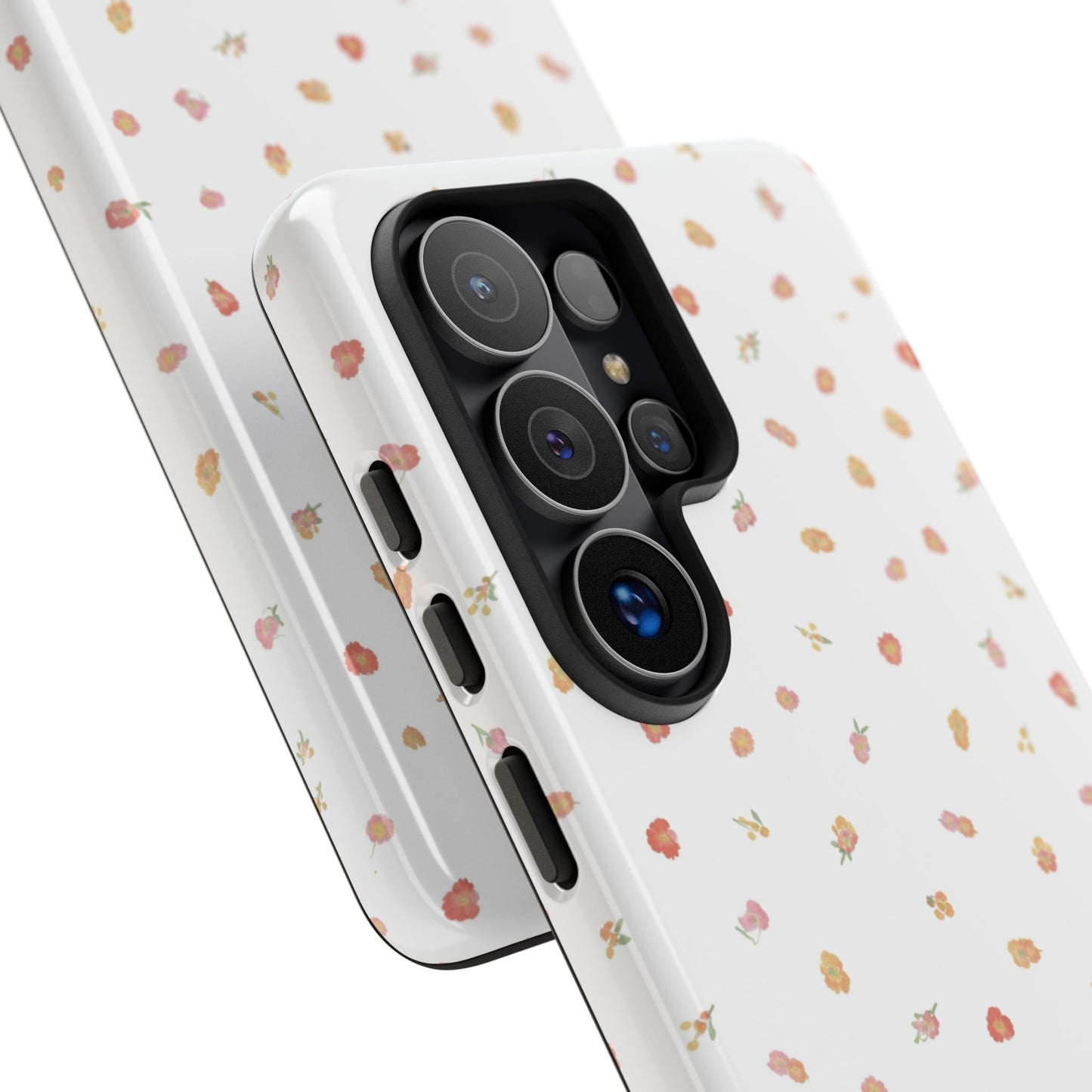 Floral Confetti Tough Phone Case — Minimal White with Tiny Rose Petals
