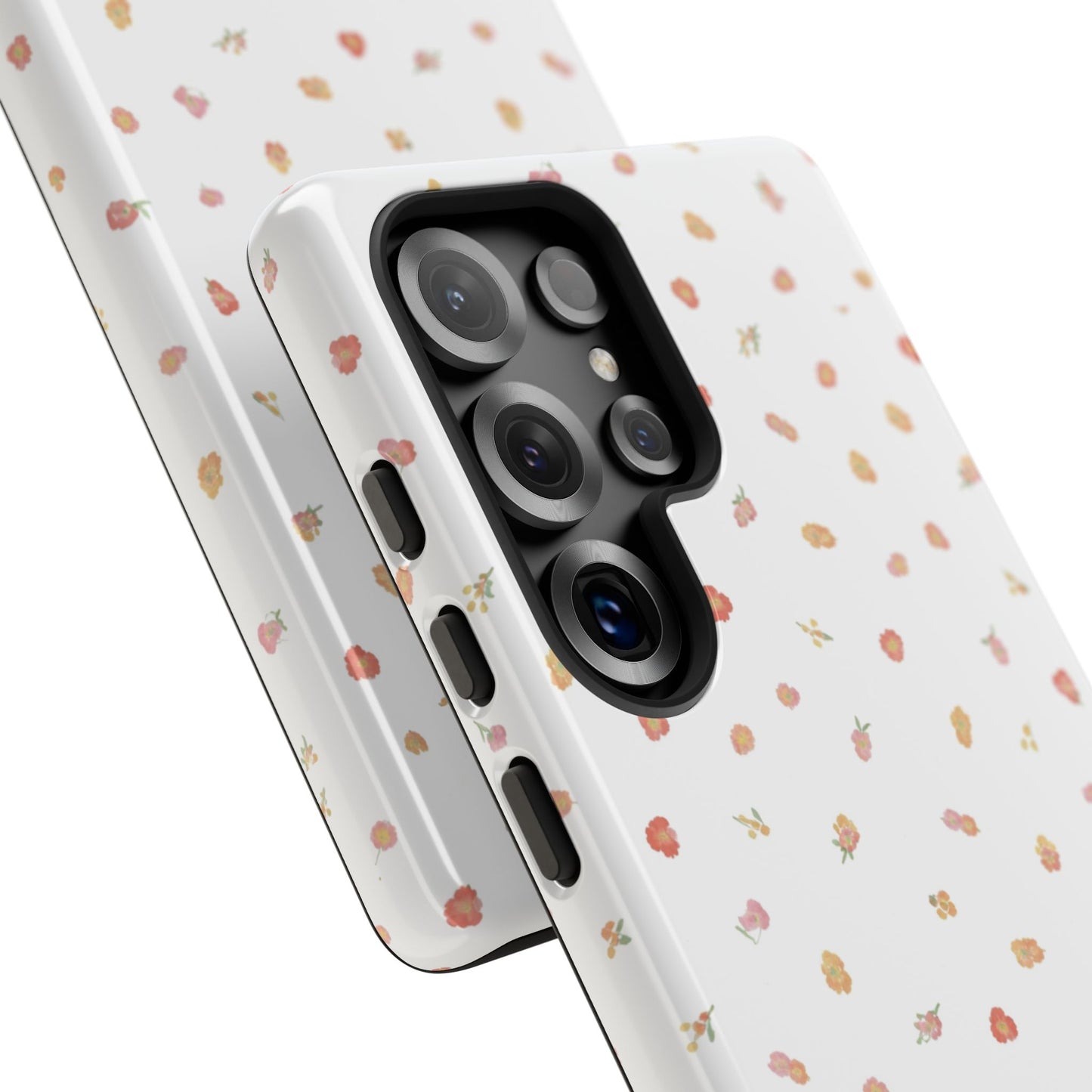 Floral Confetti Tough Phone Case — Minimal White with Tiny Rose Petals