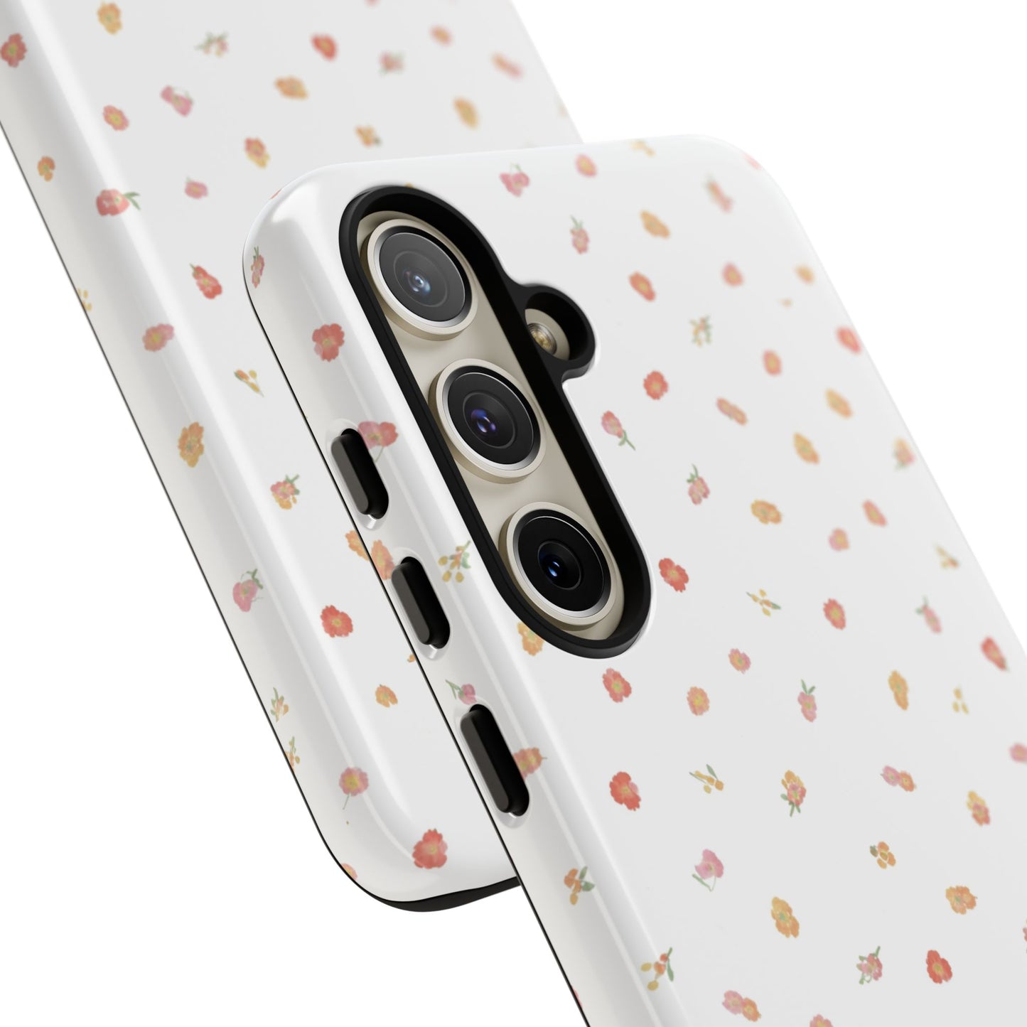 Floral Confetti Tough Phone Case — Minimal White with Tiny Rose Petals