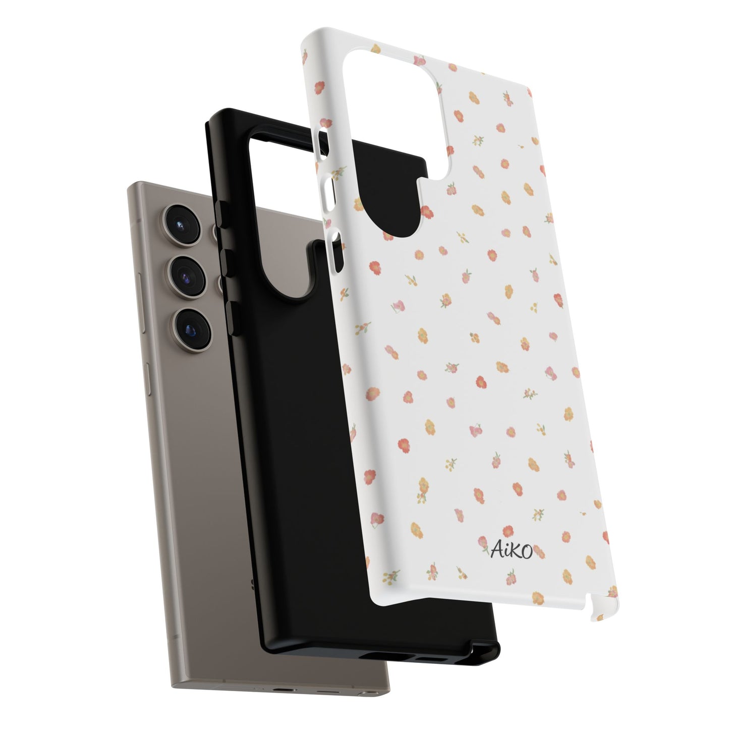 Floral Confetti Tough Phone Case — Minimal White with Tiny Rose Petals