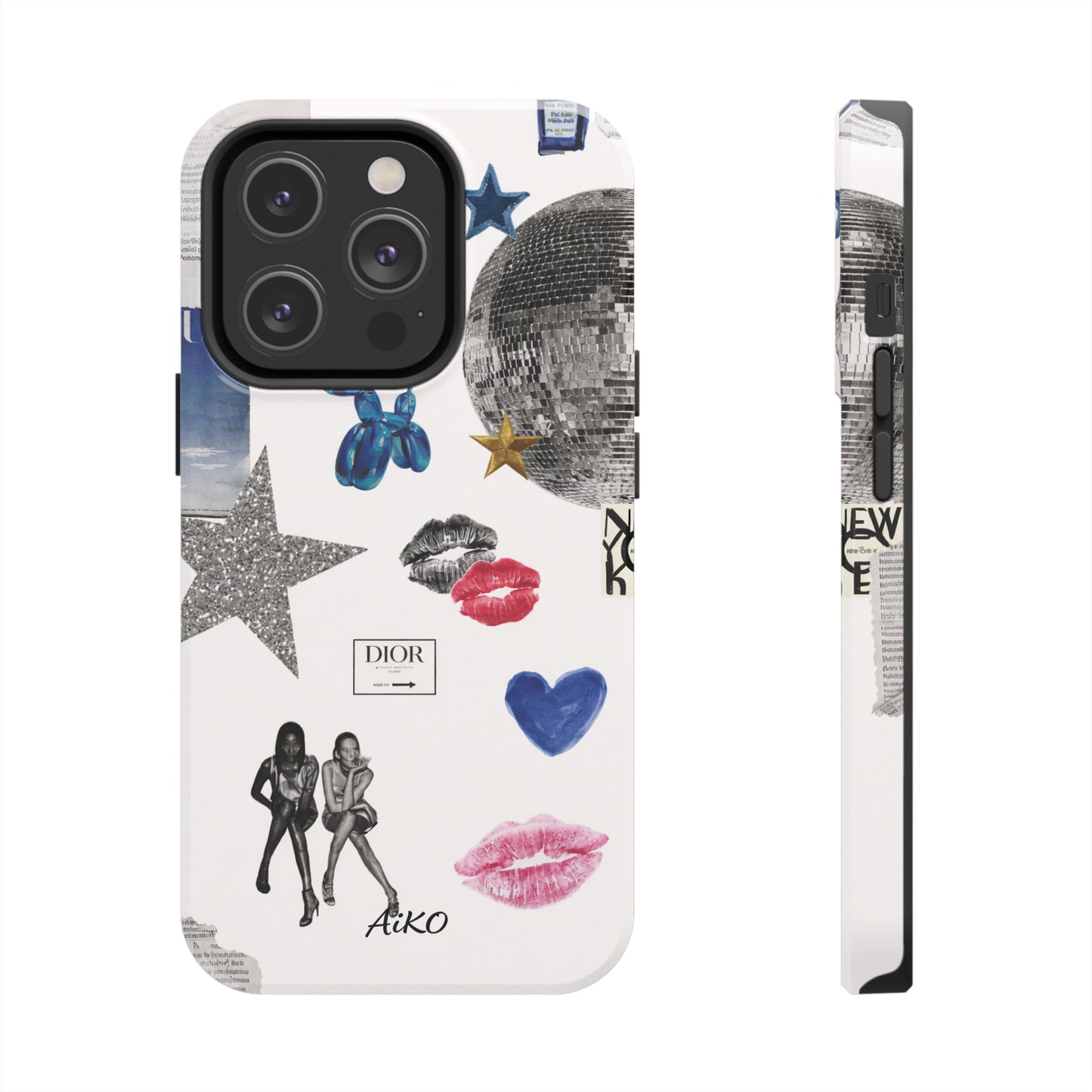 Glam Collage — Tough Protective Phone Case (disco ball, lips, stars)