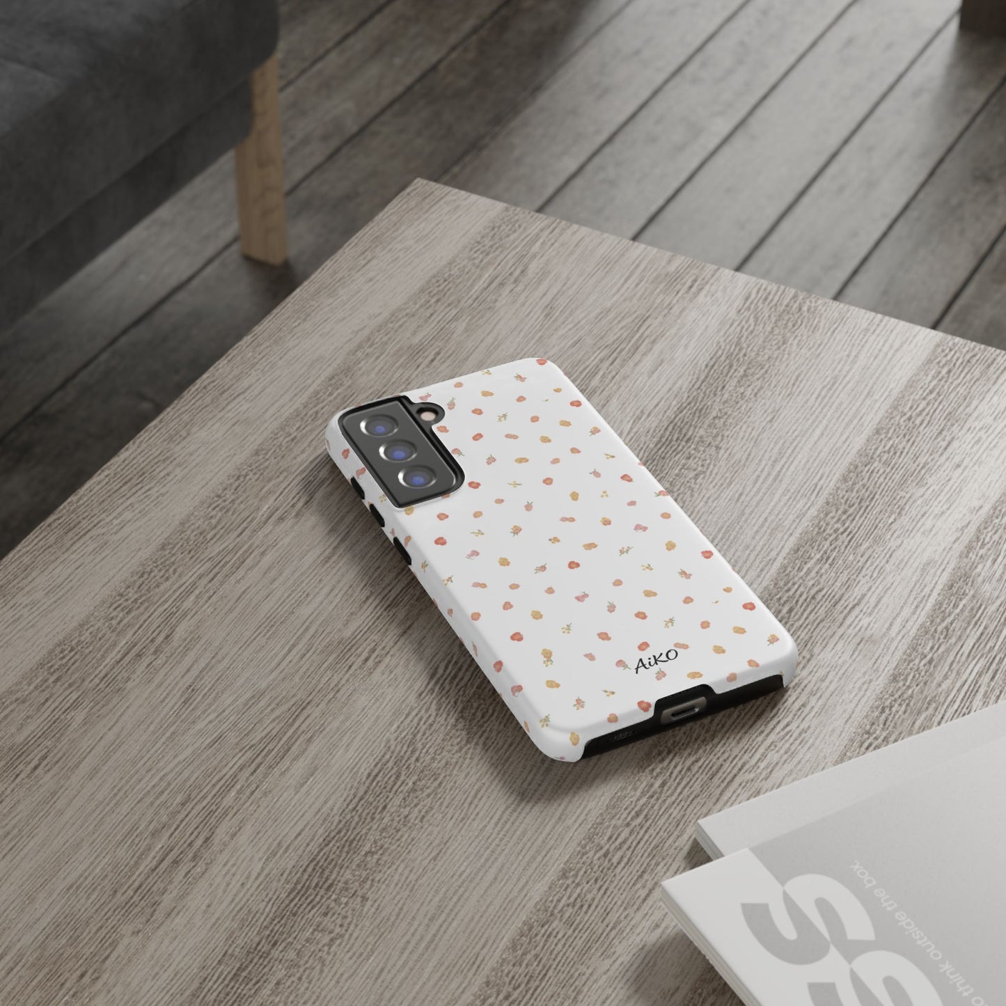 Floral Confetti Tough Phone Case — Minimal White with Tiny Rose Petals