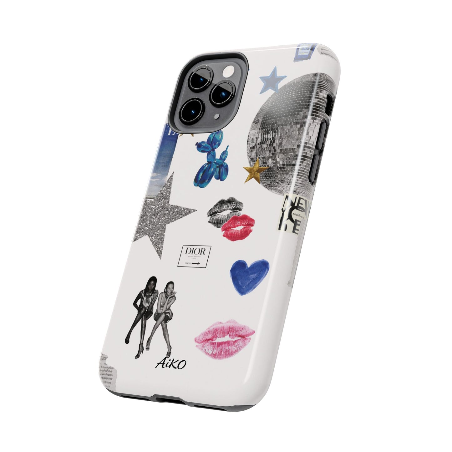 Glam Collage — Tough Protective Phone Case (disco ball, lips, stars)