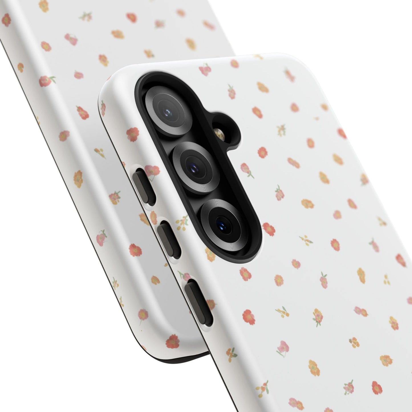 Floral Confetti Tough Phone Case — Minimal White with Tiny Rose Petals