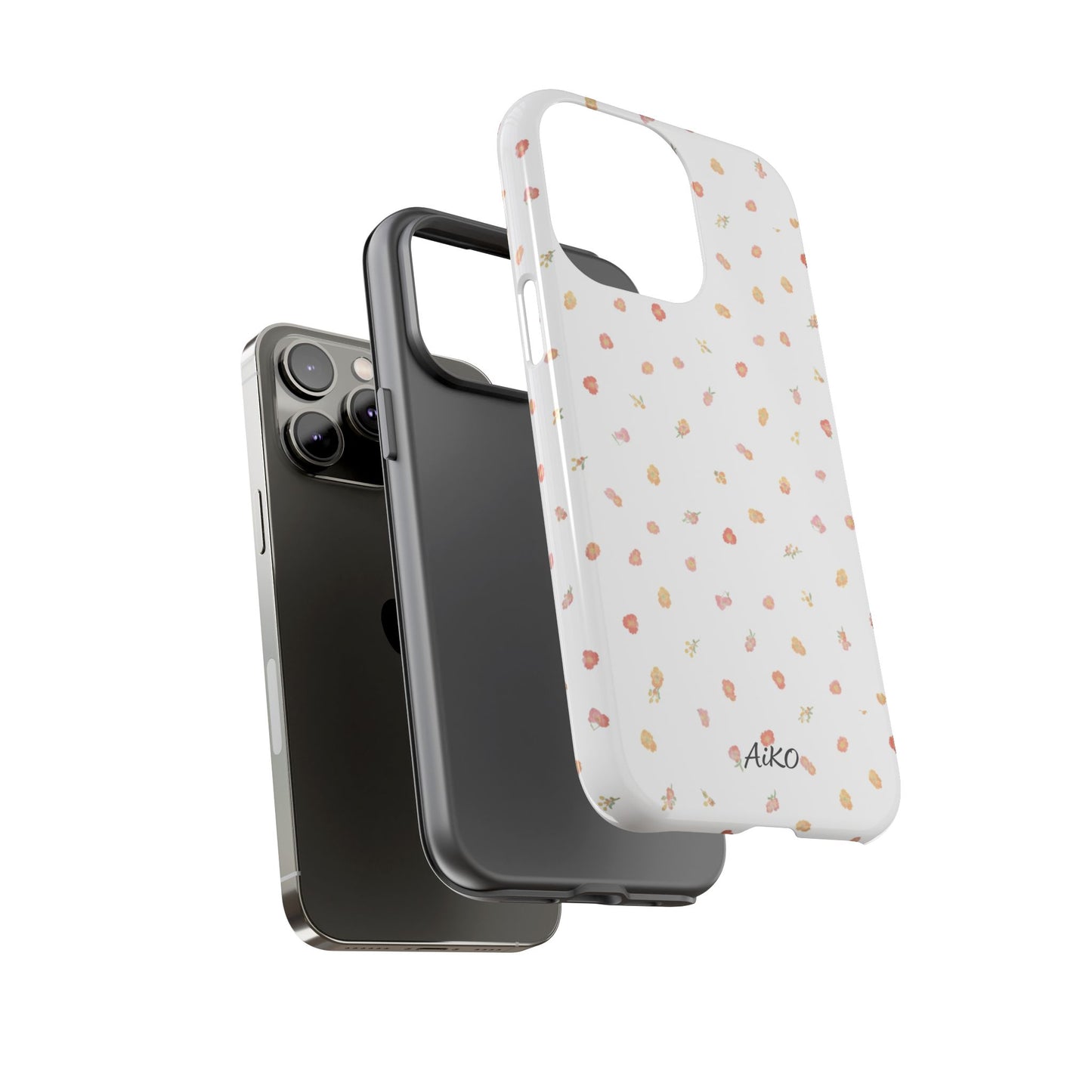 Floral Confetti Tough Phone Case — Minimal White with Tiny Rose Petals