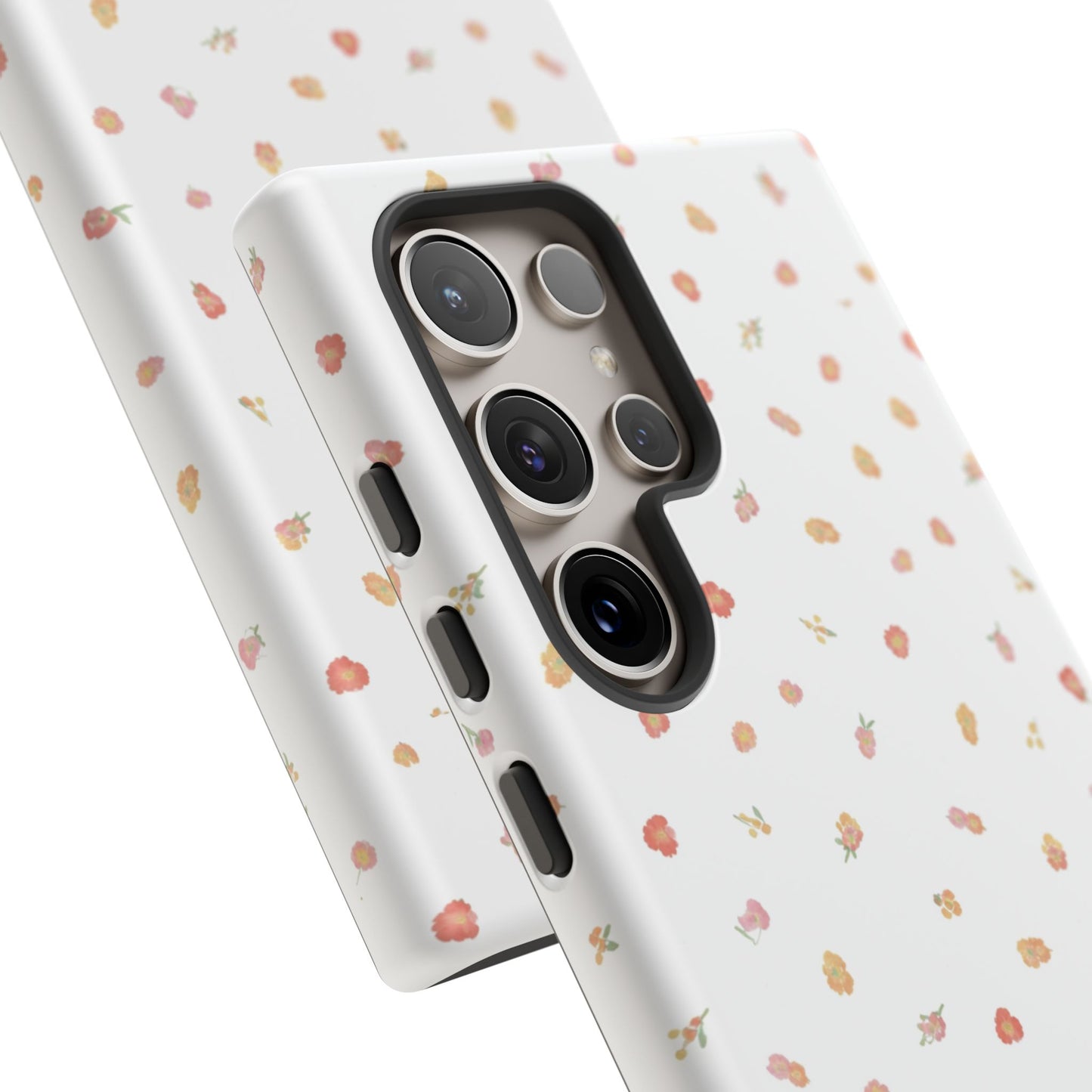 Floral Confetti Tough Phone Case — Minimal White with Tiny Rose Petals