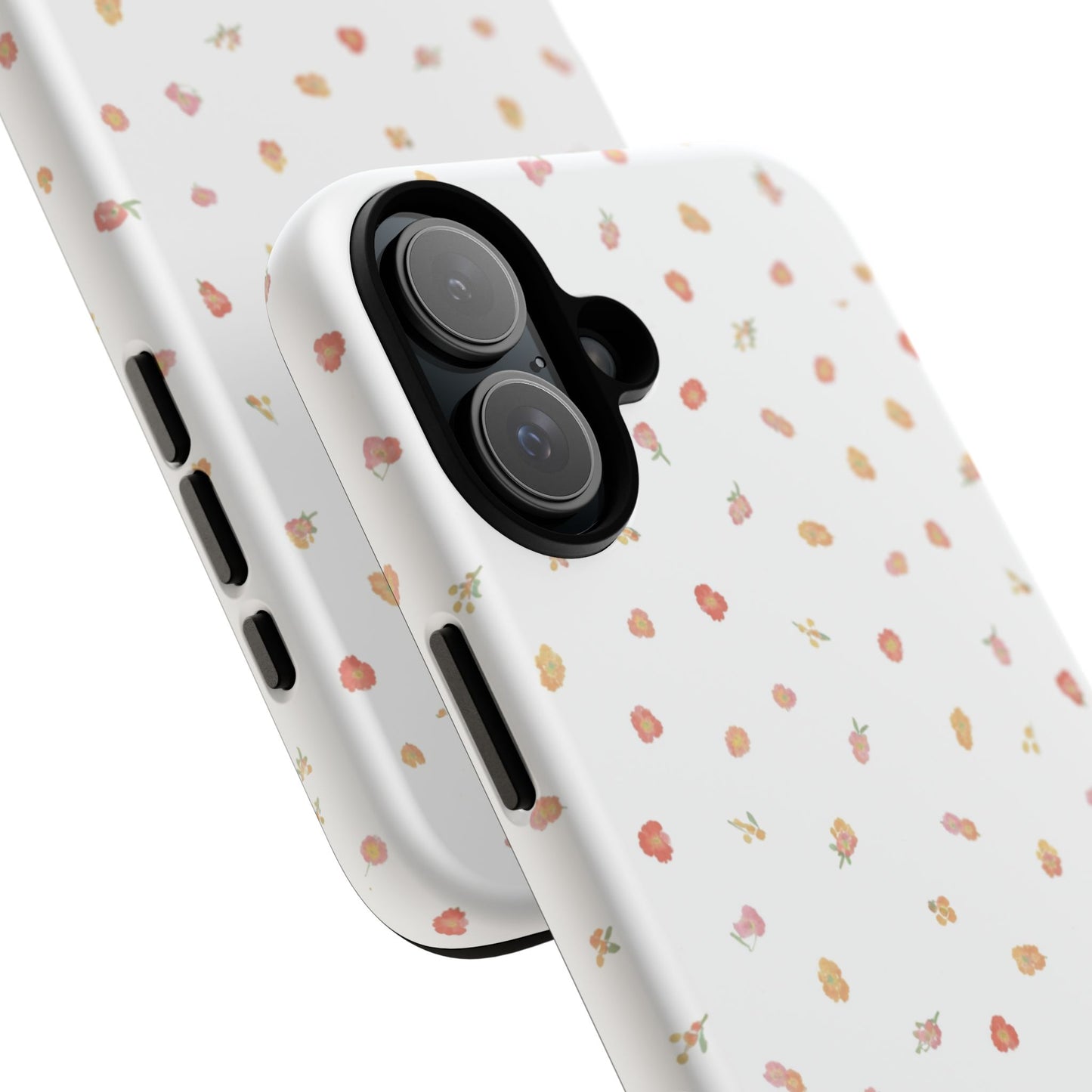 Floral Confetti Tough Phone Case — Minimal White with Tiny Rose Petals
