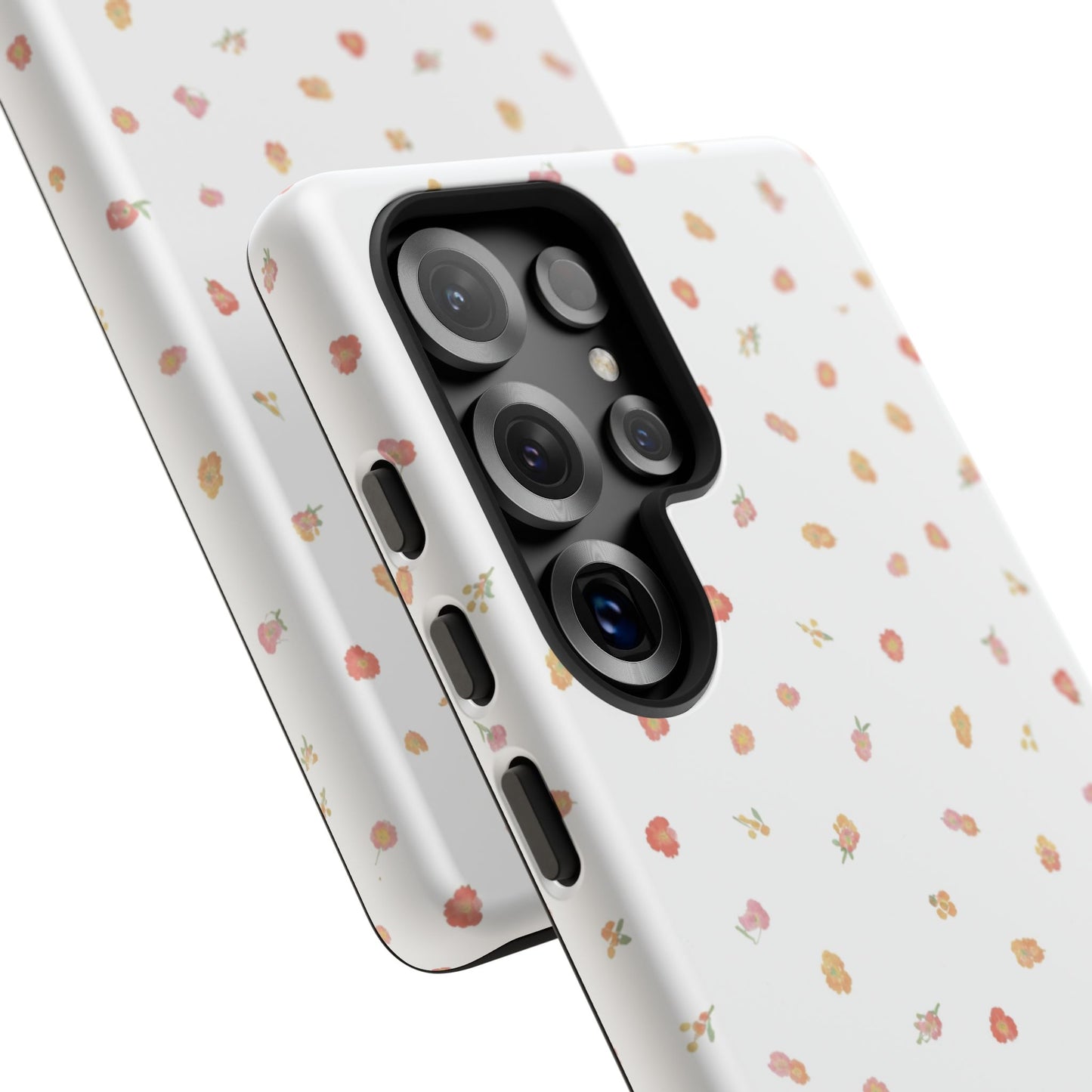 Floral Confetti Tough Phone Case — Minimal White with Tiny Rose Petals