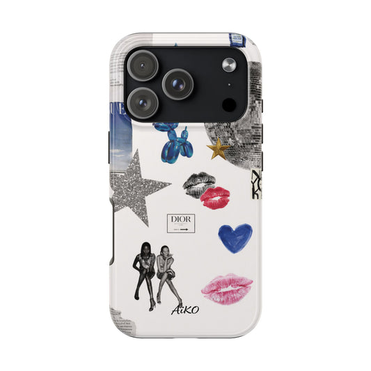 Glam Collage — Tough Protective Phone Case (disco ball, lips, stars)