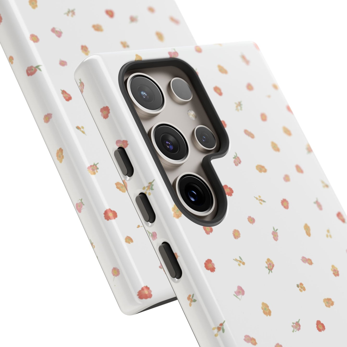 Floral Confetti Tough Phone Case — Minimal White with Tiny Rose Petals