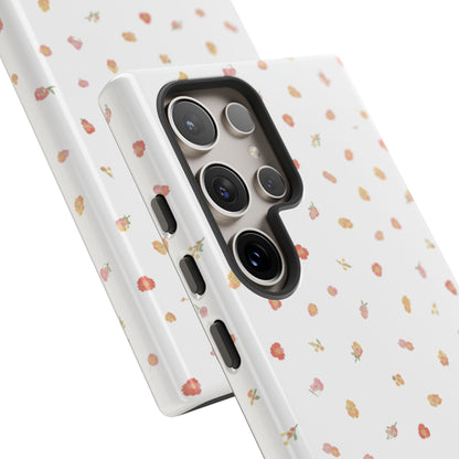 Floral Confetti Tough Phone Case — Minimal White with Tiny Rose Petals