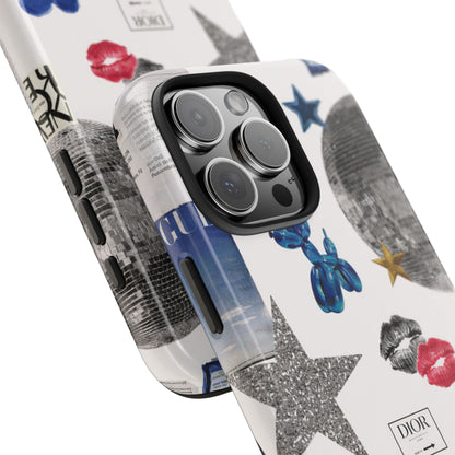 Glam Collage — Tough Protective Phone Case (disco ball, lips, stars)